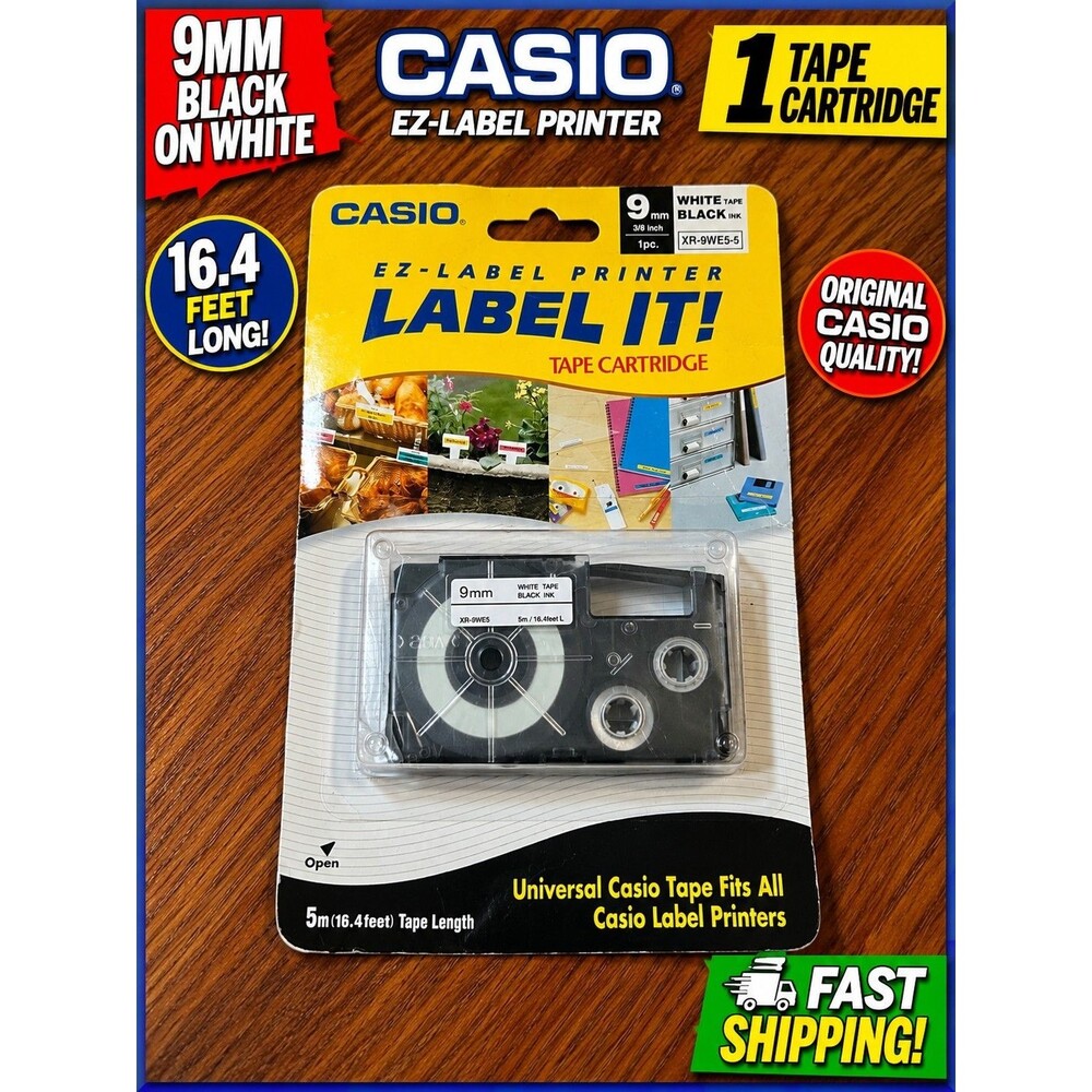Casio XR-9WE5-S EZ Label Printer Tape Cartridge 9mm Black on White 5m New